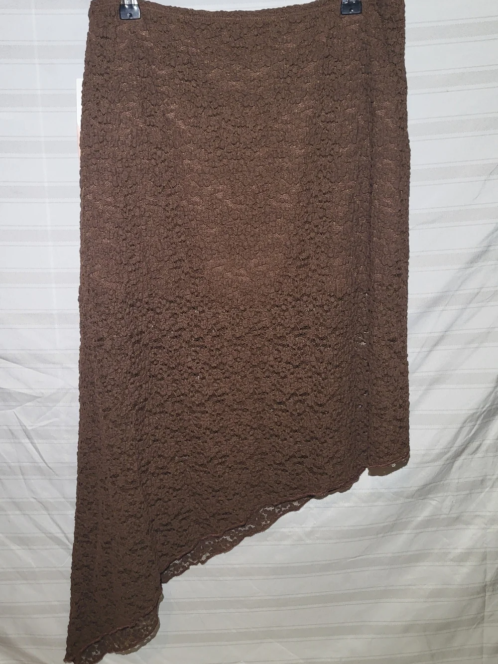 Blenca Young Contemporary Asymmetrical Brown Lace Midi Skirt